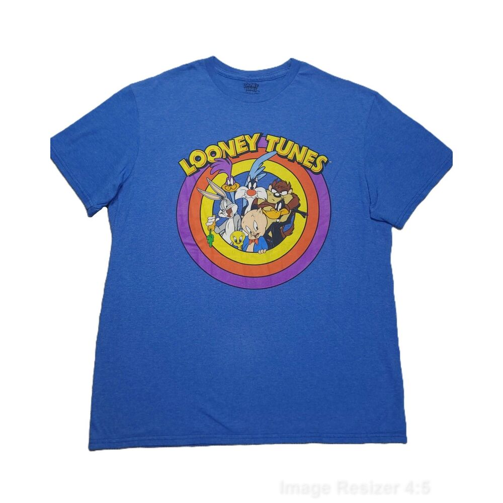Looney Tunes Graphic Tee Mens L Retro Characters Blue Short Sleeve T Shirt